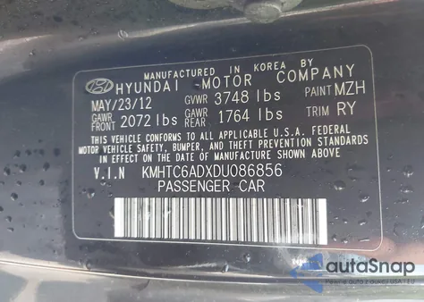 2013 Hyundai Veloster Base W/Gray from USA, damaged, VIN KMHTC6ADXDU086856